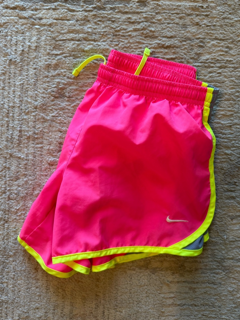 Nike Hot Pink Running Shorts with Neon Yellow Trim